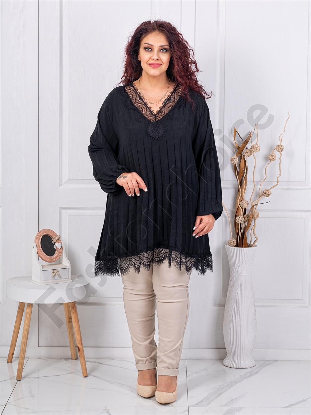Plus size πλισέ τουνίκ με δαντέλα-κωδ 99957