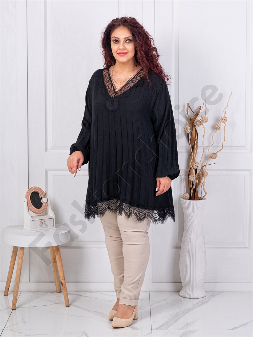 Plus size πλισέ τουνίκ με δαντέλα-κωδ 99957