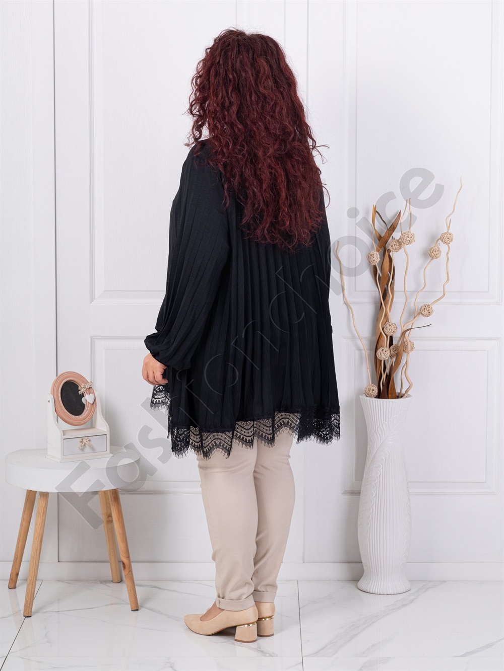 Plus size πλισέ τουνίκ με δαντέλα-κωδ 99957
