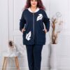 Plus size σετ σε σχέδια με φύλλα-σκούρο μπλε-κωδ 1476-2