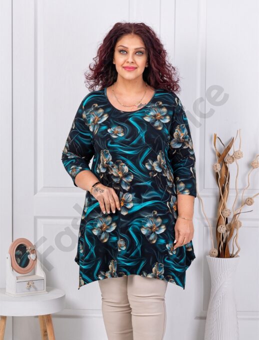 Plus size τουνίκ φλοράλ-μπλε-κωδ 25116-5