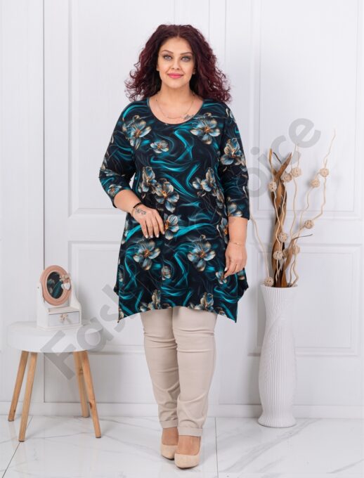 Plus size τουνίκ φλοράλ-μπλε-κωδ 25116-5