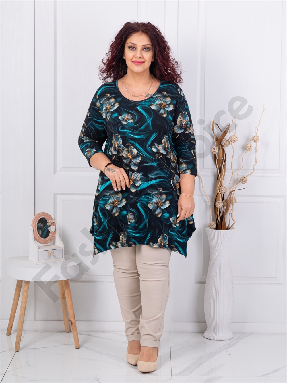 Plus size τουνίκ φλοράλ-μπλε-κωδ 25116-5