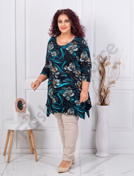 Plus size τουνίκ φλοράλ-μπλε-κωδ 25116-5