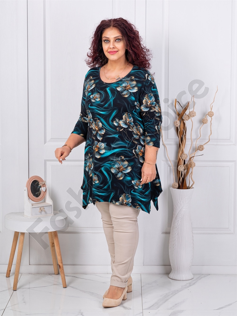 Plus size τουνίκ φλοράλ-μπλε-κωδ 25116-5