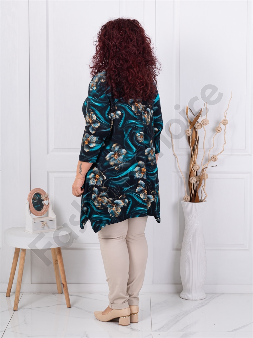 Plus size τουνίκ φλοράλ-μπλε-κωδ 25116-5