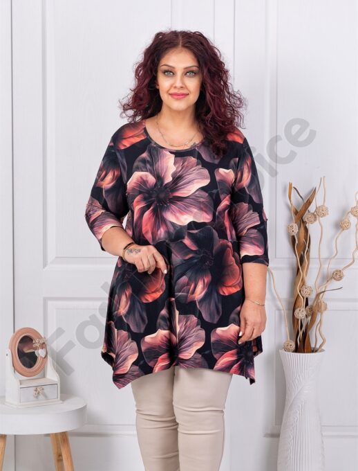 Plus size τουνίκ φλοράλ-ροζ-κωδ 25116-4