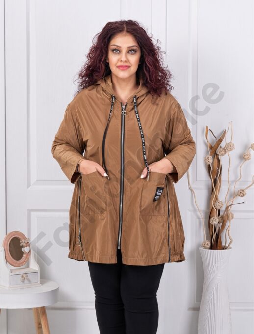 Plus size αντιανεμικό τύπου ζακέτα-καμηλό-κωδ 9436-2