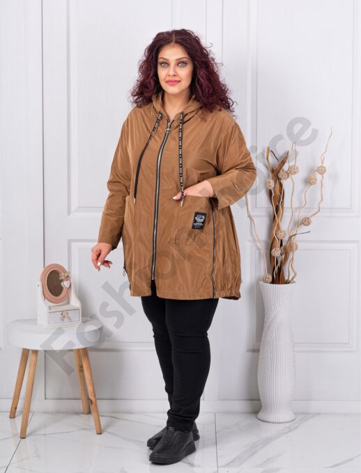 Plus size αντιανεμικό τύπου ζακέτα-καμηλό-κωδ 9436-2