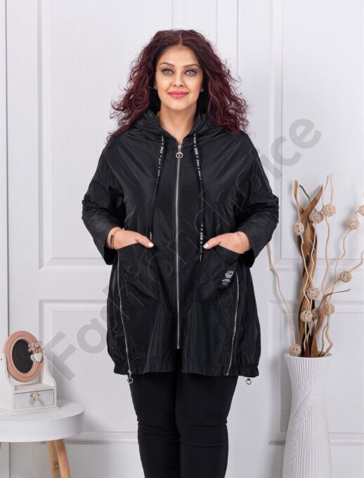 Plus size αντιανεμικό τύπου ζακέτα-μαύρο-κωδ 9436