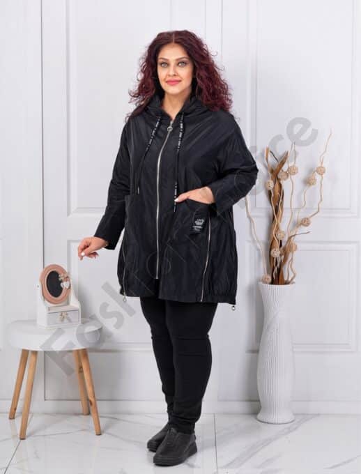 Plus size αντιανεμικό τύπου ζακέτα-μαύρο-κωδ 9436