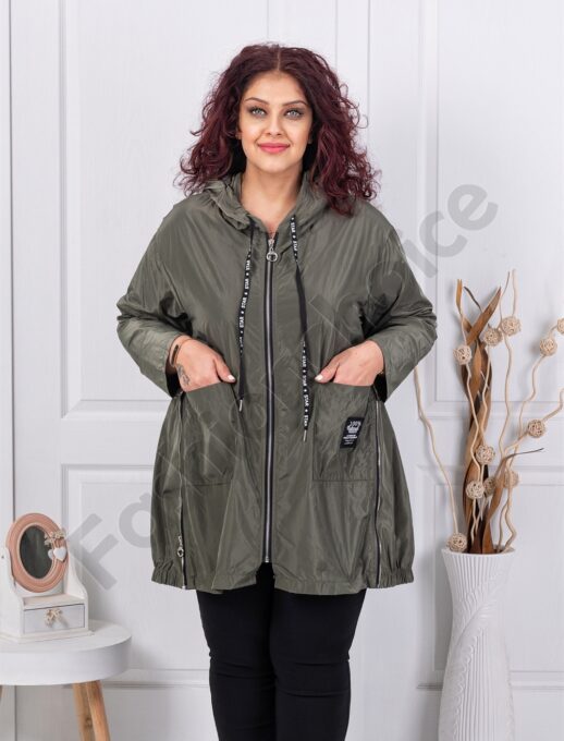 Plus size αντιανεμικό τύπου ζακέτα-χακί-κωδ 9436-1