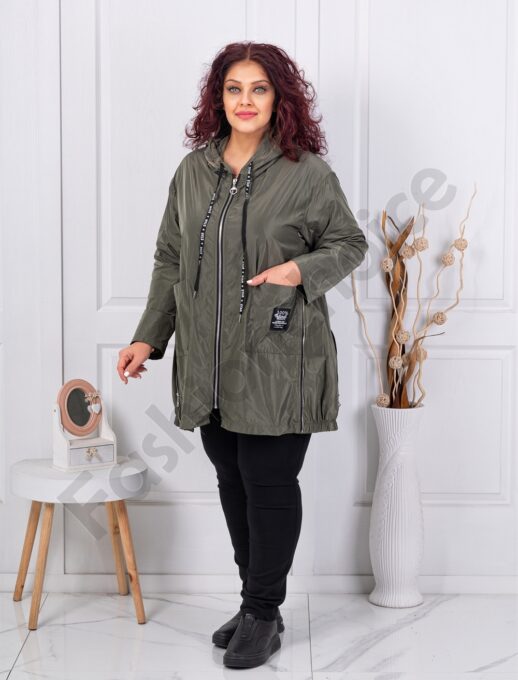 Plus size αντιανεμικό τύπου ζακέτα-χακί-κωδ 9436-1