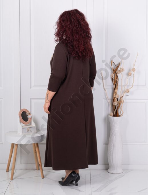 Plus size φόρεμα με γιακά-καφέ-κωδ 1482-1