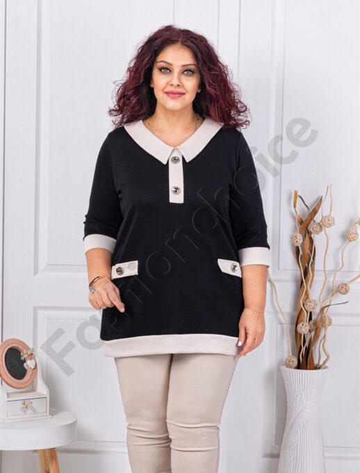 Plus size μπλούζα με διακοσμητικά κουμπιά-μαύρο-κωδ 261475-4