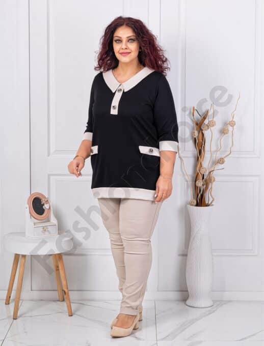 Plus size μπλούζα με διακοσμητικά κουμπιά-μαύρο-κωδ 261475-4