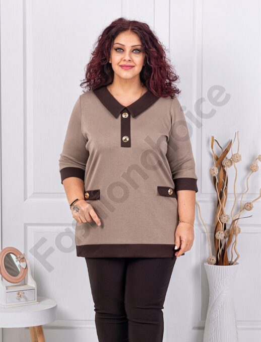Plus size μπλούζα με διακοσμητικά κουμπιά-μόκα-κωδ 261475-3