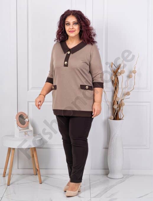Plus size μπλούζα με διακοσμητικά κουμπιά-μόκα-κωδ 261475-3