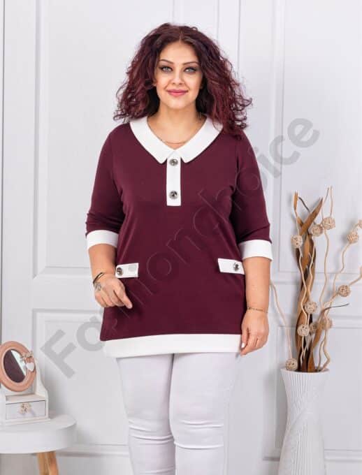 Plus size μπλούζα με διακοσμητικά κουμπιά-μαρσάλα-κωδ 261475-5