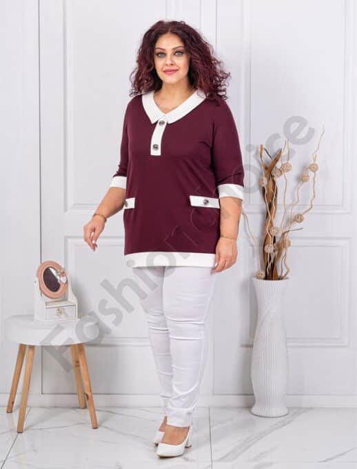 Plus size μπλούζα με διακοσμητικά κουμπιά-μαρσάλα-κωδ 261475-5