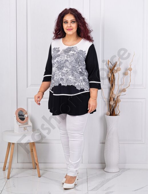 Plus size μπλούζα με ντεσέν απομίμηση δαντέλα-κωδ 24028