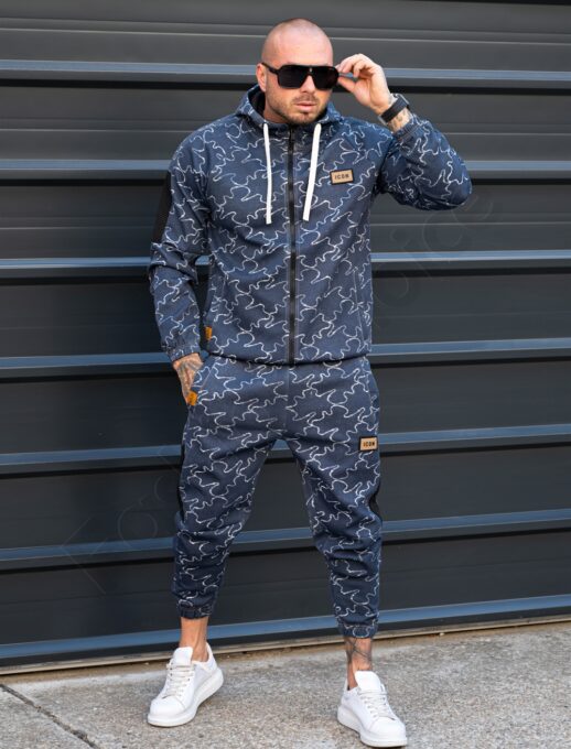 Ανδρικό σετ φόρμας με ακανόνιστο σχέδιο-μπλε-κωδ 5283-1