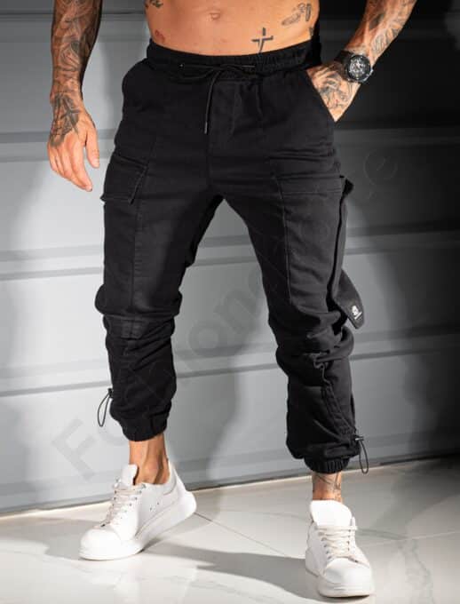 Ανδρικό jogger παντελόνι με cargo τσέπες-μαύρο-κωδ 3108