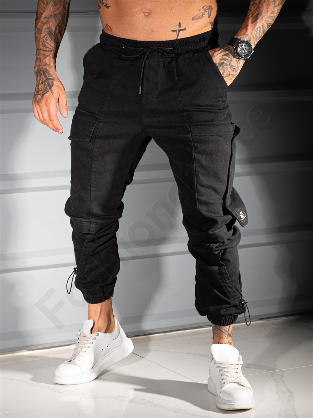 Ανδρικό jogger παντελόνι με cargo τσέπες-μαύρο-κωδ 3108