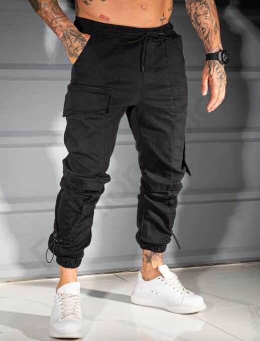 Ανδρικό jogger παντελόνι με cargo τσέπες-μαύρο-κωδ 3108