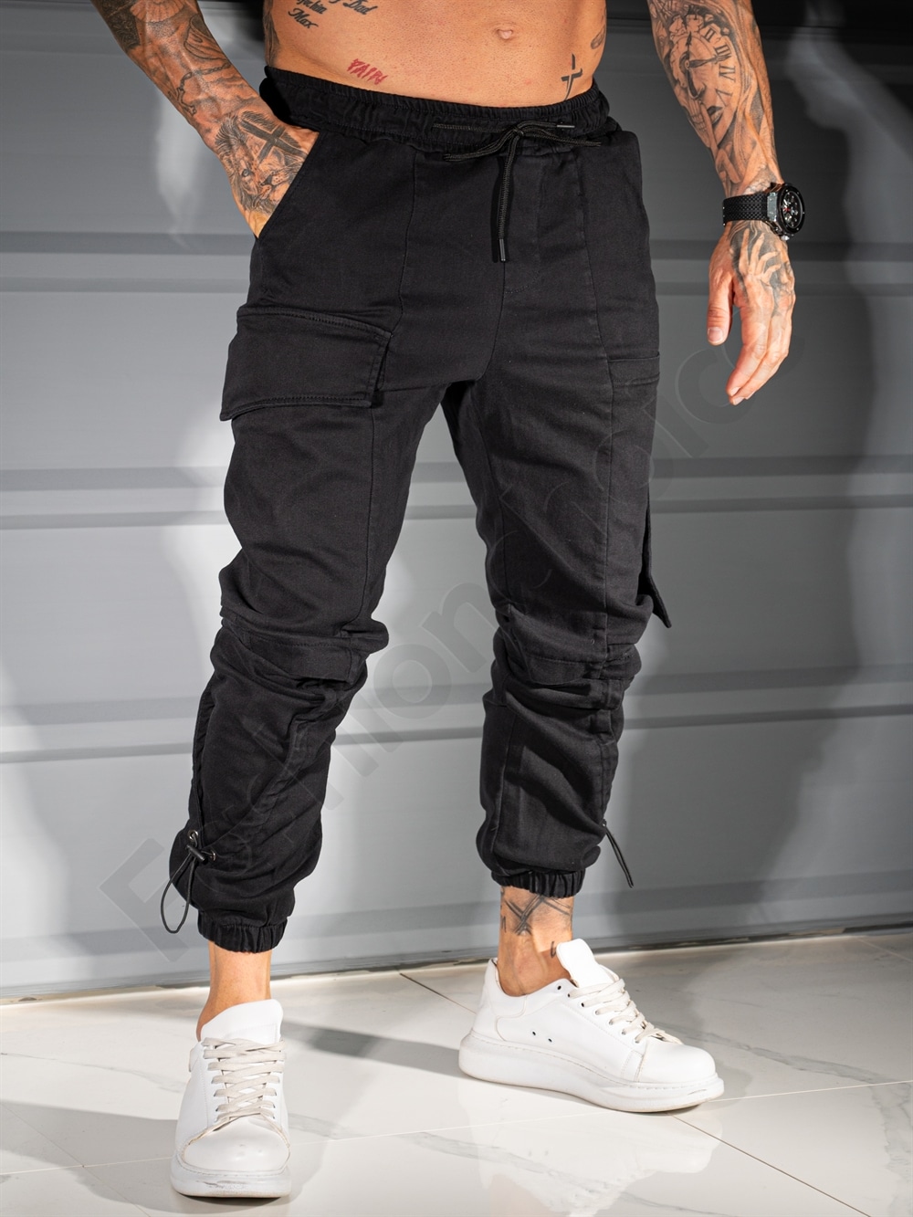 Ανδρικό jogger παντελόνι με cargo τσέπες-μαύρο-κωδ 3108