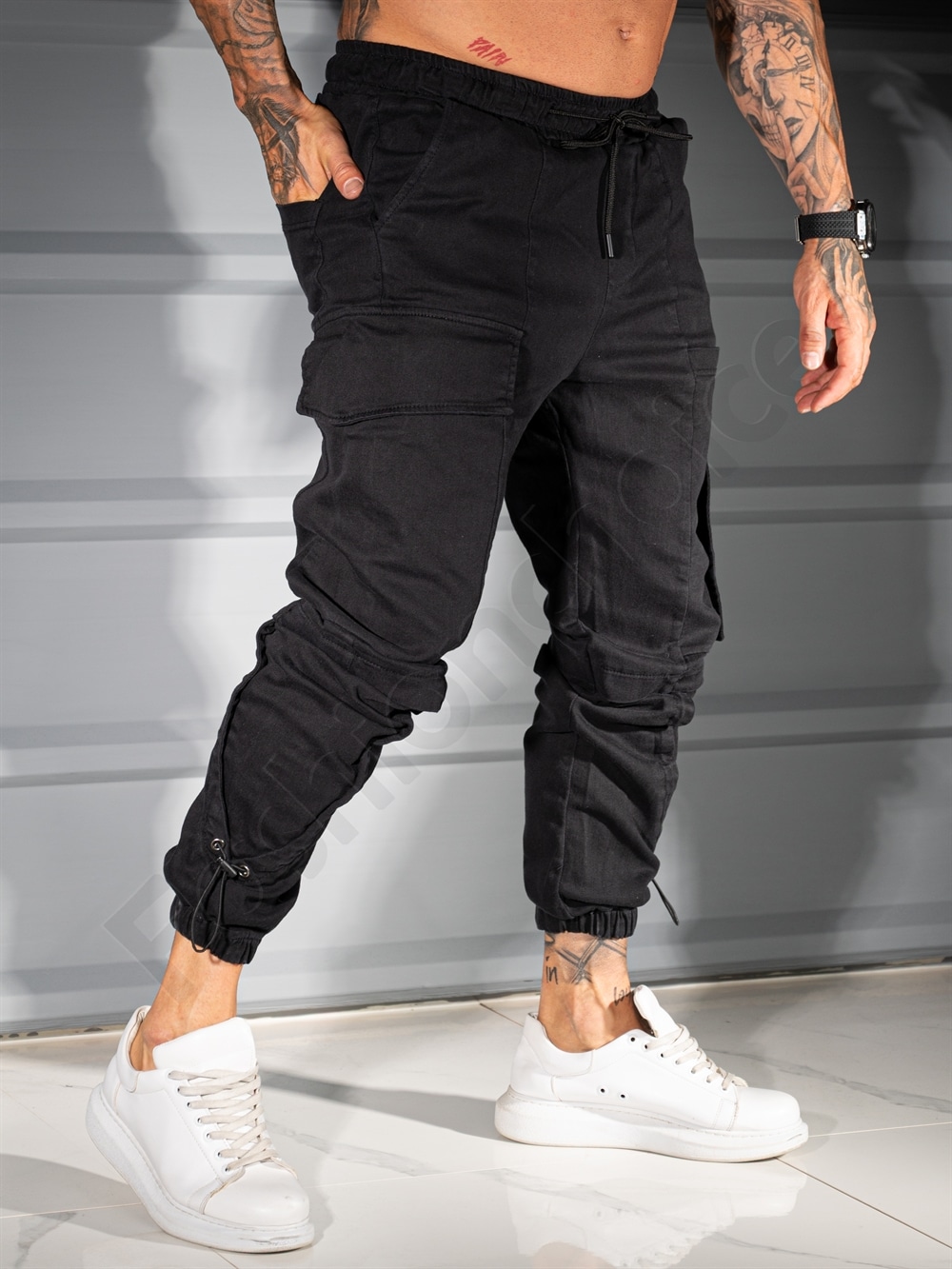 Ανδρικό jogger παντελόνι με cargo τσέπες-μαύρο-κωδ 3108