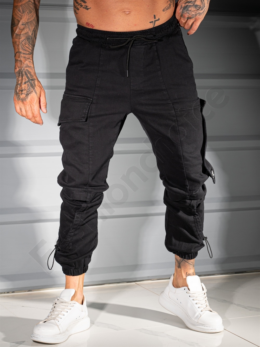 Ανδρικό jogger παντελόνι με cargo τσέπες-μαύρο-κωδ 3108