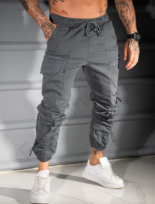 Ανδρικό jogger παντελόνι με cargo τσέπες-γκρι-κωδ 3108-2