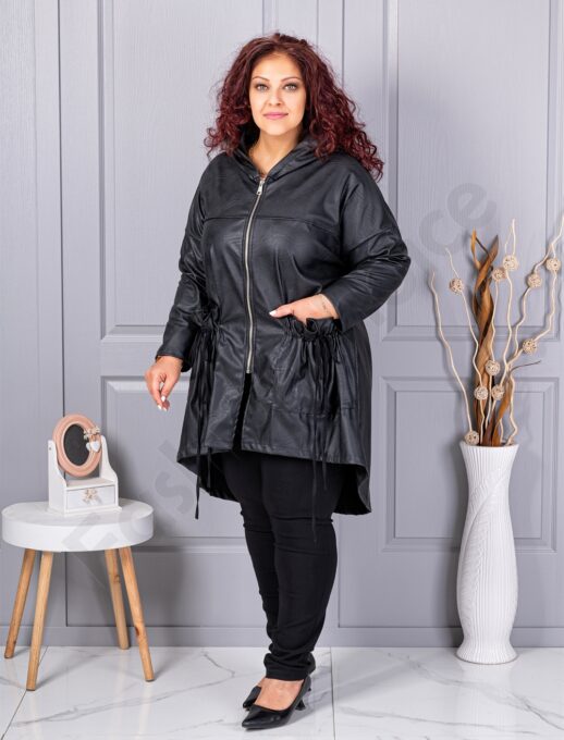 Plus size καμπαρντίνα με όψη δέρματος-μαύρο-κωδ 2966