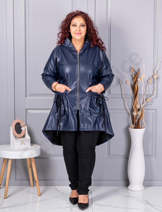 Plus size καμπαρντίνα με όψη δέρματος-σκούρο μπλε-κωδ 2966-1