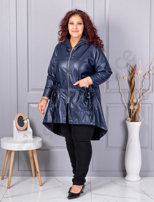 Plus size καμπαρντίνα με όψη δέρματος-σκούρο μπλε-κωδ 2966-1