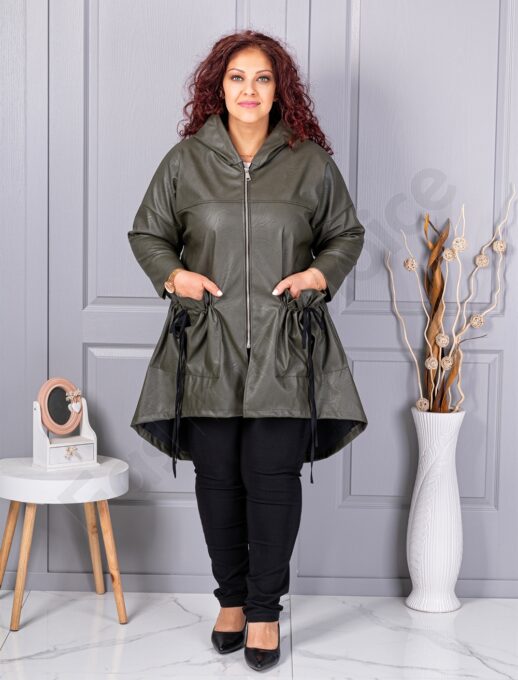 Plus size καμπαρντίνα με όψη δέρματος-χακί-κωδ 2966-3