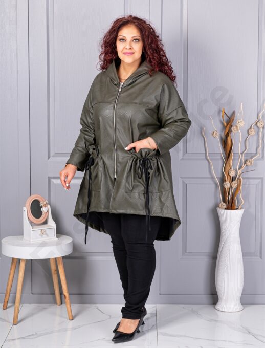 Plus size καμπαρντίνα με όψη δέρματος-χακί-κωδ 2966-3