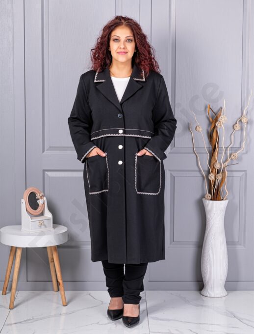 Plus size παλτό με λεπτομέρεια κέντημα-κωδ 30075