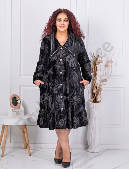 Plus size βελούδινο φόρεμα με μεγάλο γιακά-κωδ 7880