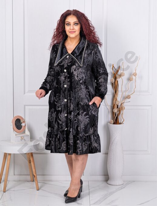 Plus size βελούδινο φόρεμα με μεγάλο γιακά-κωδ 7880