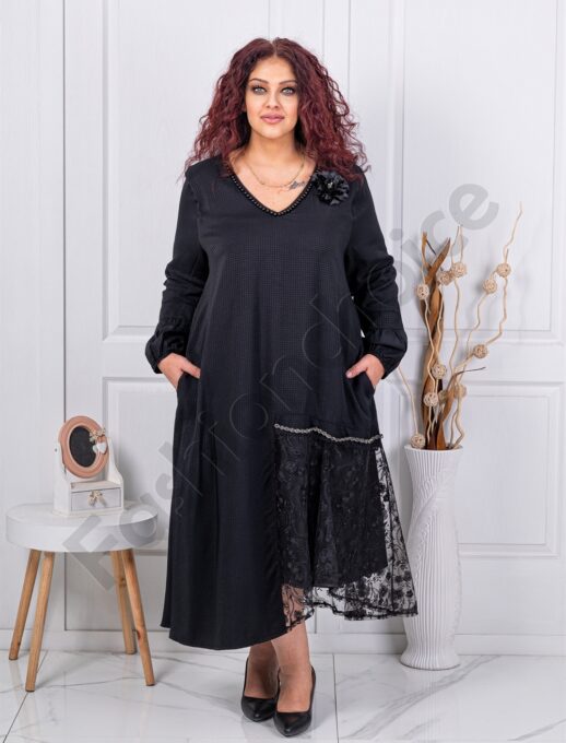 Plus size φόρεμα με λεπτομέρεια από δαντέλα-κωδ 40127