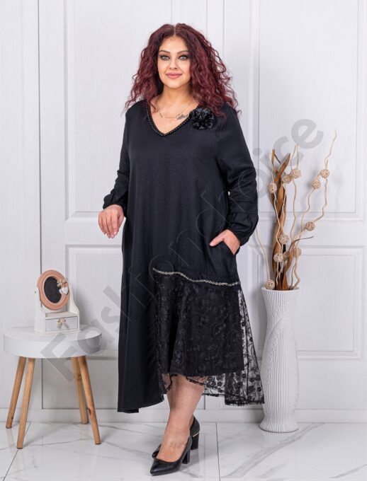Plus size φόρεμα με λεπτομέρεια από δαντέλα-κωδ 40127
