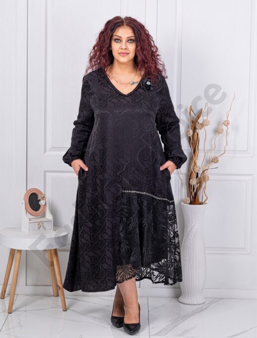 Plus size φόρεμα με λεπτομέρεια από δαντέλα και σχεδία-κωδ 40127-1
