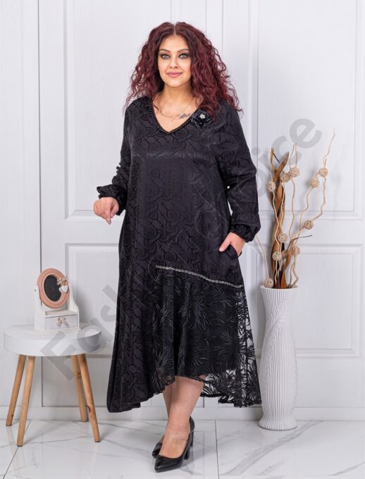 Plus size φόρεμα με λεπτομέρεια από δαντέλα και σχεδία-κωδ 40127-1