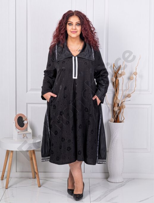Plus size φόρεμα με μεγάλο γιακά-φλοράλ στάμπα-κωδ 40087