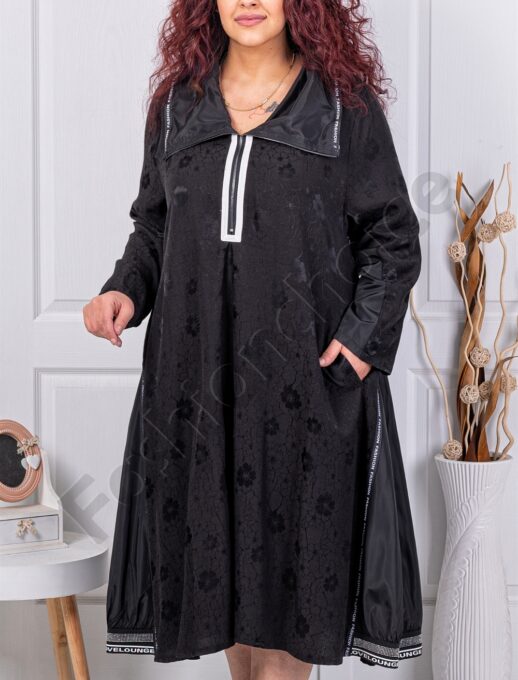 Plus size φόρεμα με μεγάλο γιακά-φλοράλ στάμπα-κωδ 40087