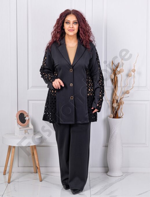 Plus size σετ μπλέιζερ-παντελόνι με δίχτυ-κωδ 30141