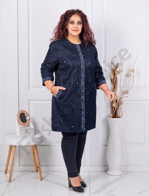 Plus size παλτό με δαντέλα και διακοσμητικές πέτρες-κωδ 3022