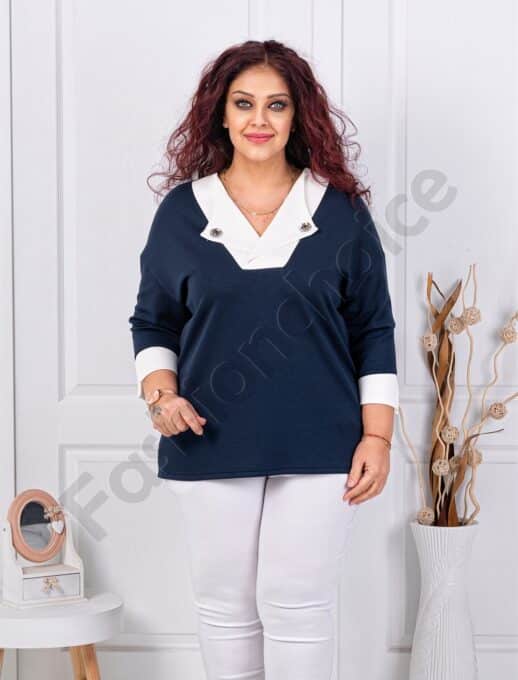 Plus size V μπλούζα-σκούρο μπλε-κωδ 261477-1